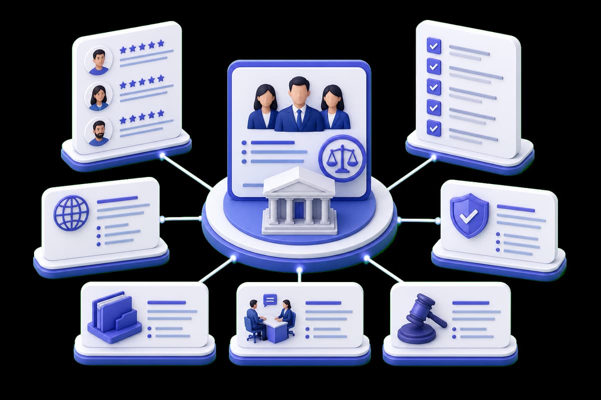 Isometric illustration of ethical law firm marketing with accurate testimonials, compliance checks, disclaimers, and context